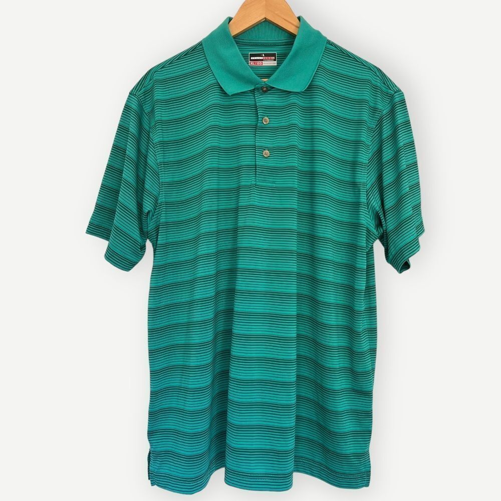 Grand Slam Green Striped Loose Relaxed Fit Short Sleeve Golf Polo Shirt. XL.
